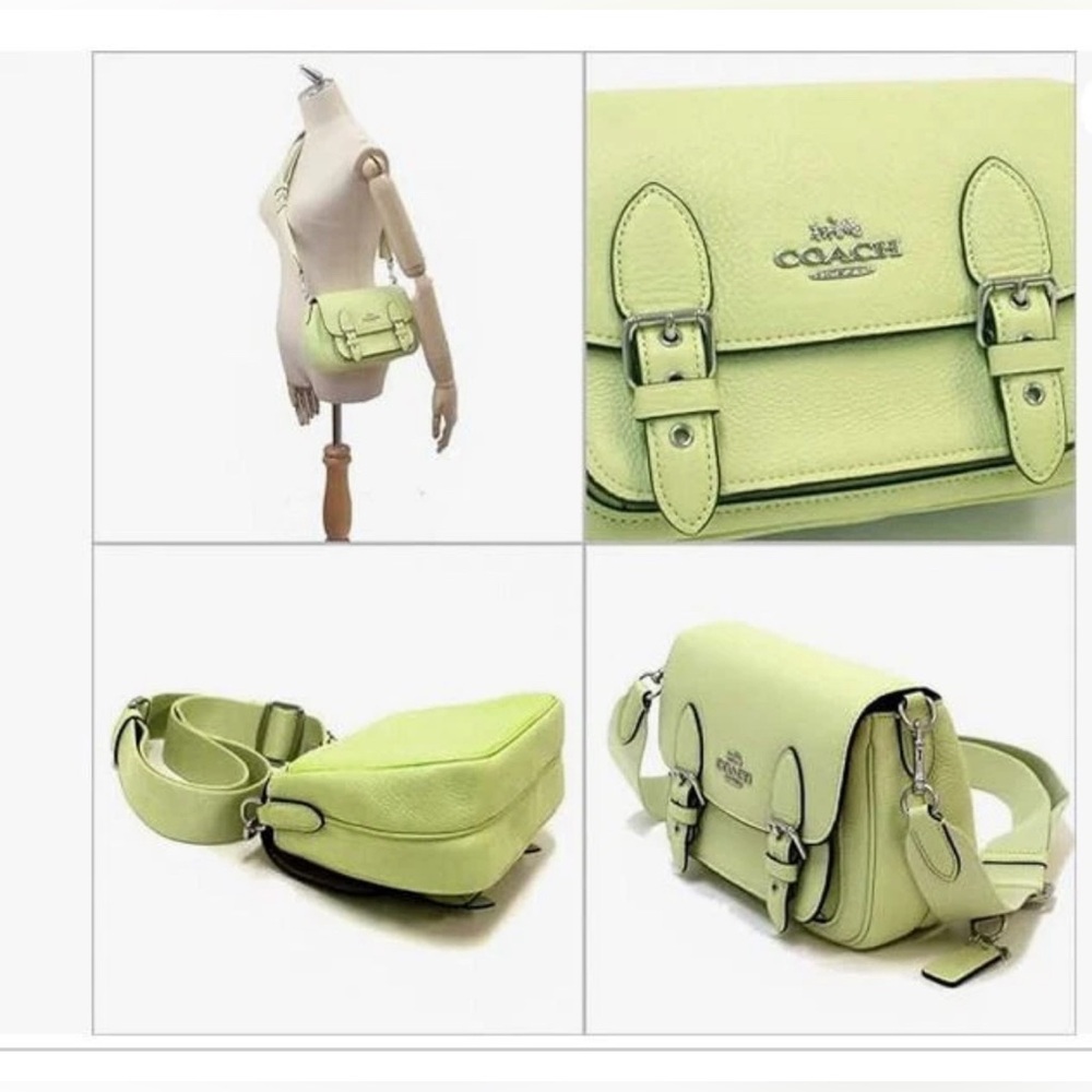 Coach Lemon Green Pebbled Leather Satchel with Silver Hardware - Picture 5 of 13